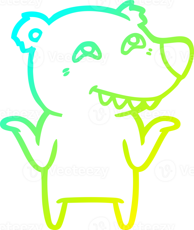 cold gradient line drawing of a cartoon polar bear showing teeth png