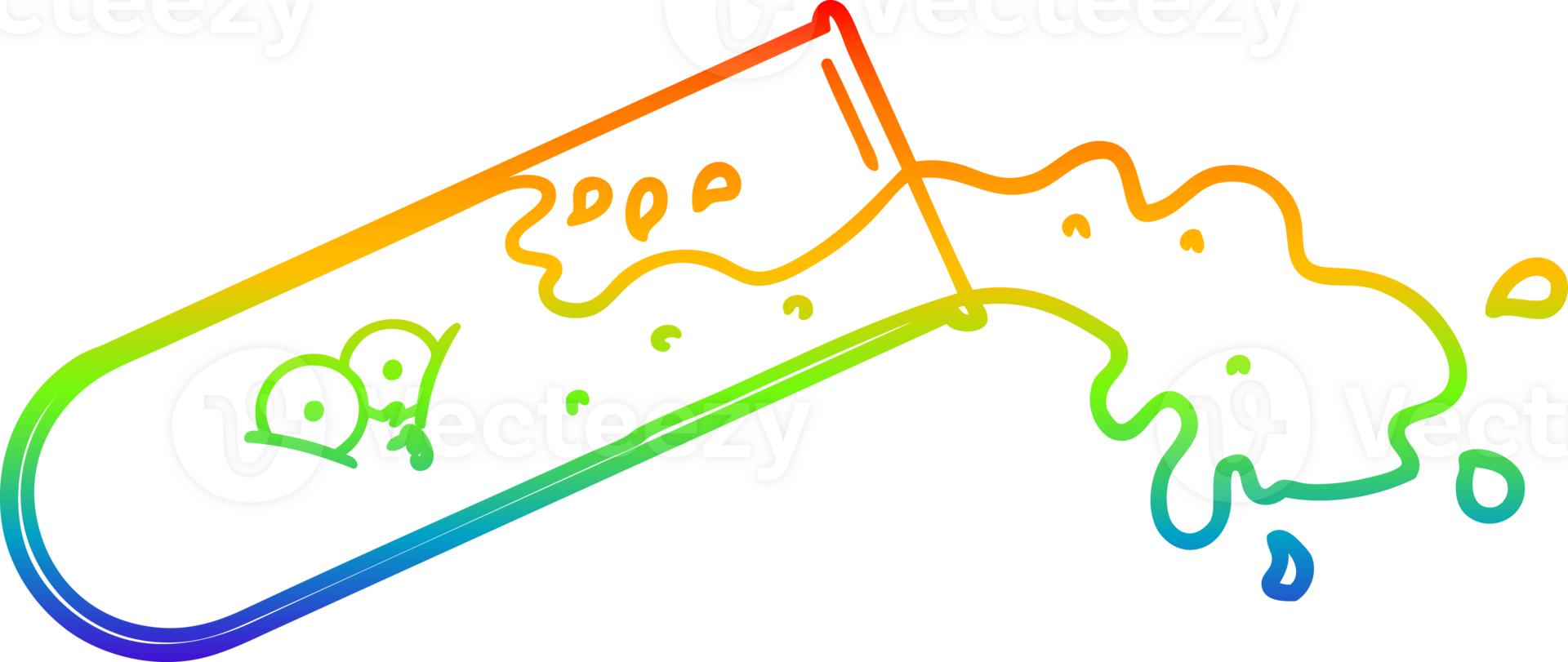 rainbow gradient line drawing of a cartoon test tube spilling png