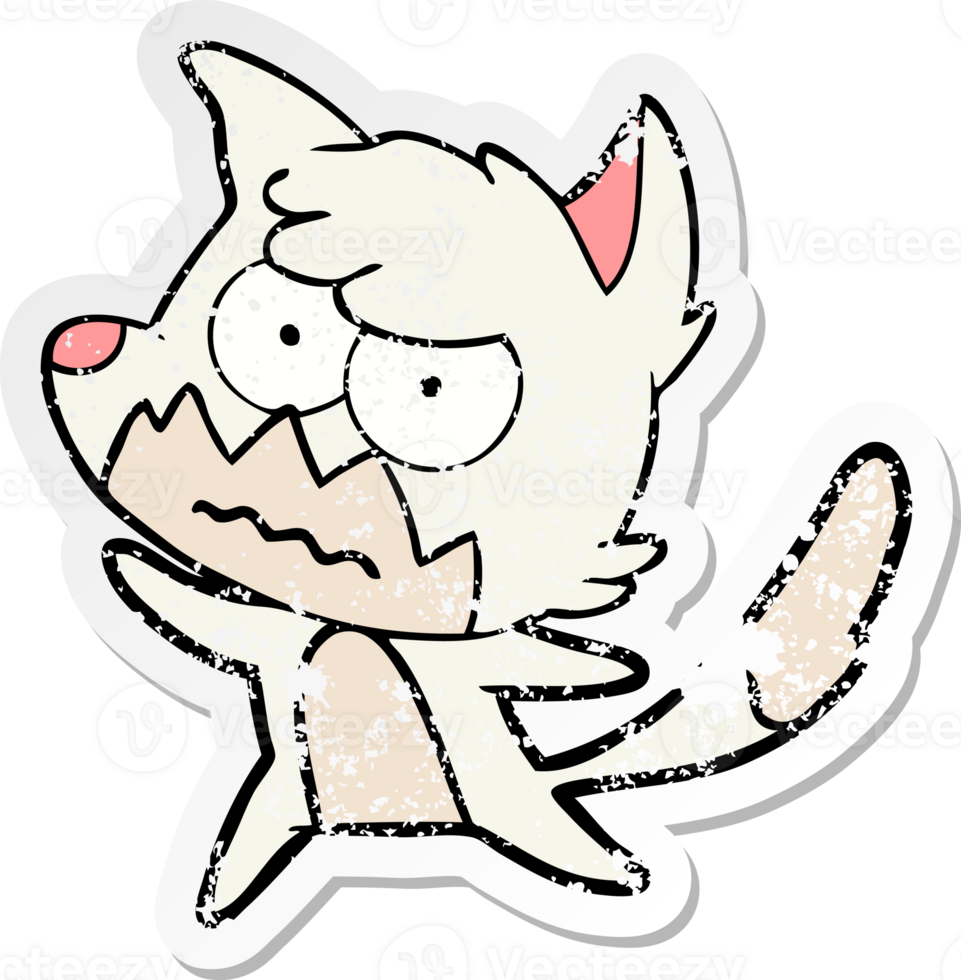 distressed sticker of a cartoon annoyed fox png