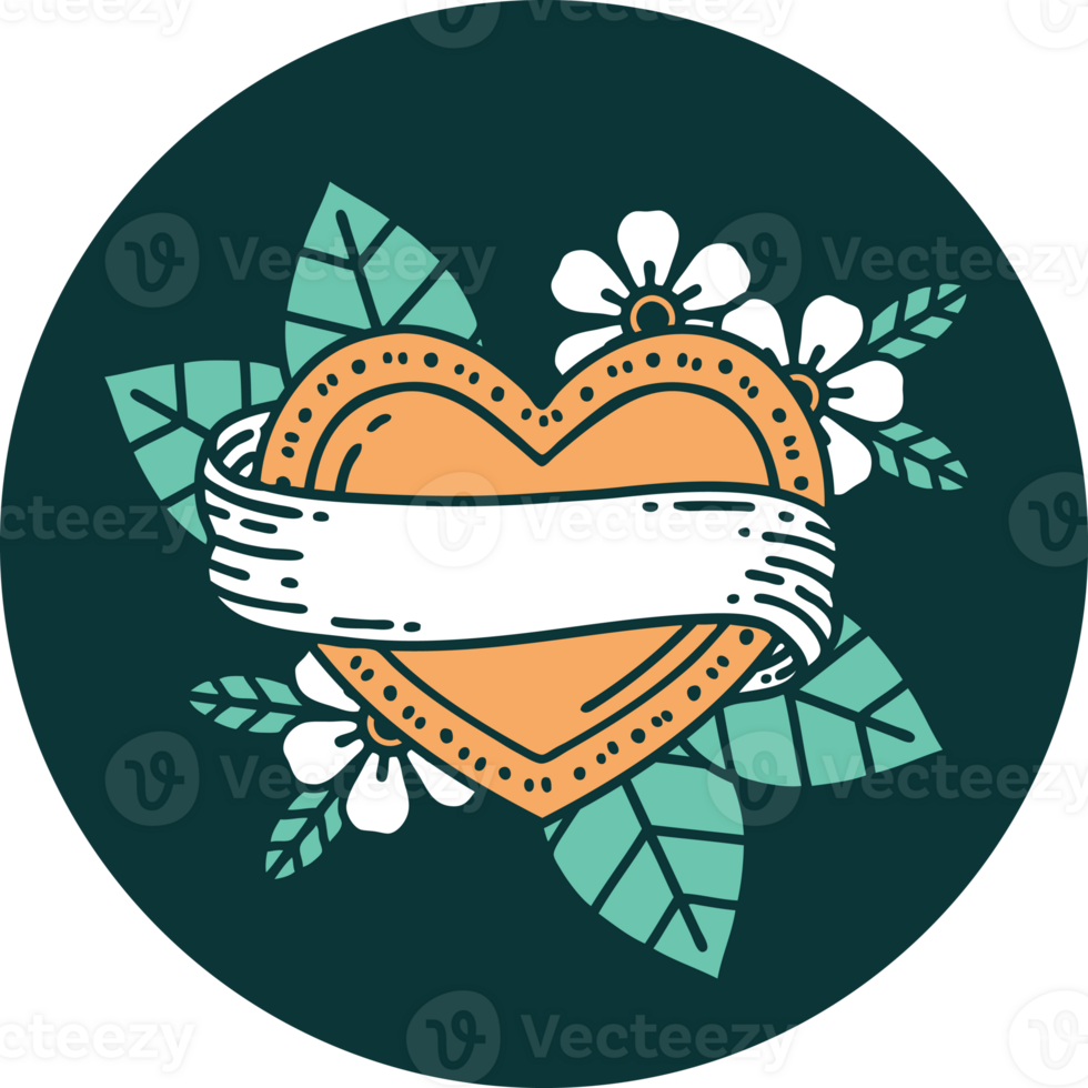 iconic tattoo style image of a heart and banner png