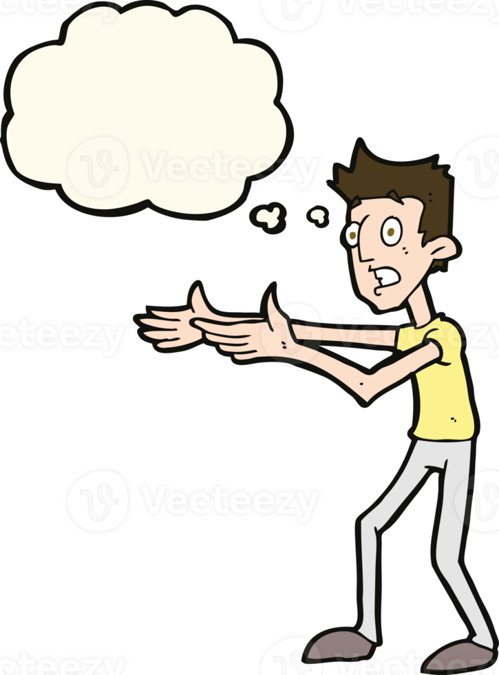 cartoon man desperately explaining with thought bubble png