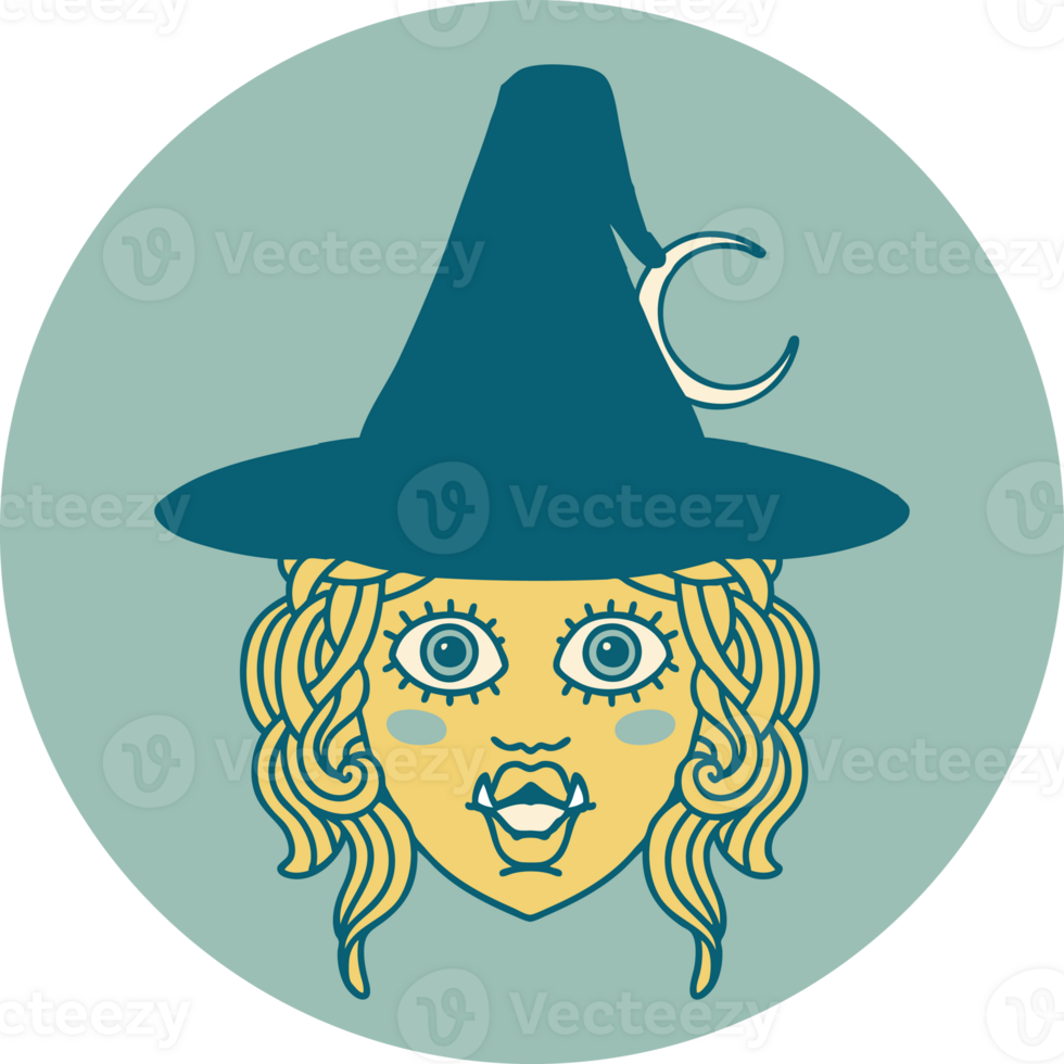 Retro Tattoo Style half orc witch character face png