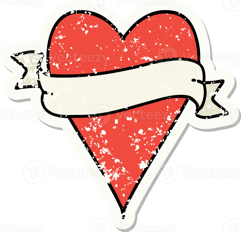 distressed sticker tattoo in traditional style of a heart and banner png