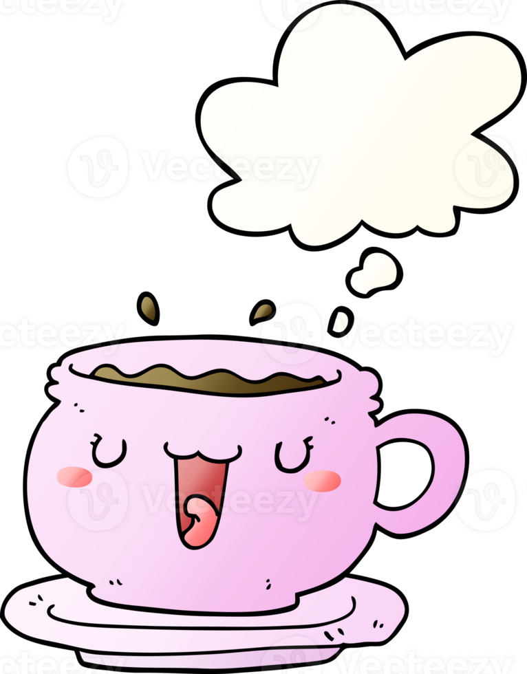 cute cartoon cup and saucer with thought bubble in smooth gradient style png
