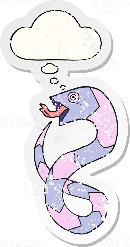 cartoon snake with thought bubble as a distressed worn sticker png
