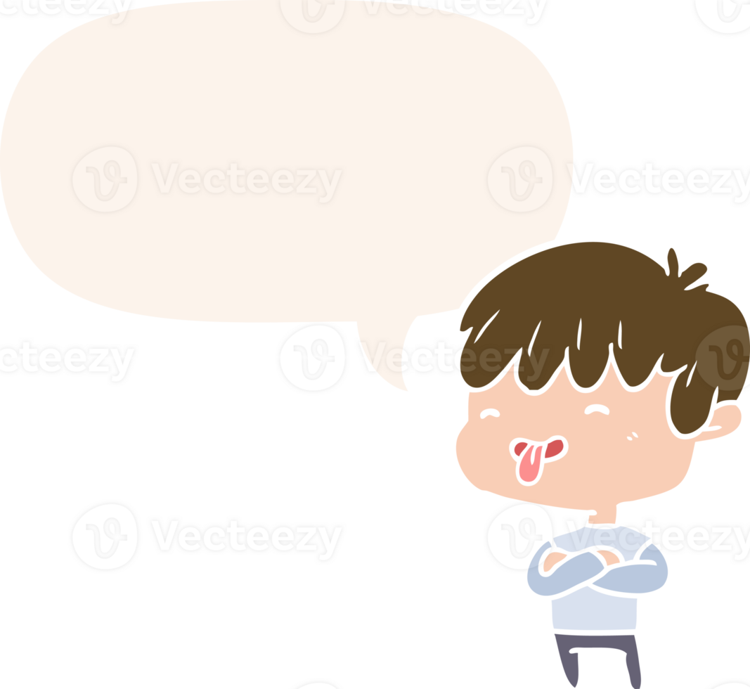 cartoon boy sticking out tongue with speech bubble in retro style png