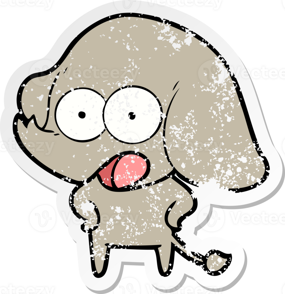 distressed sticker of a cute cartoon elephant png