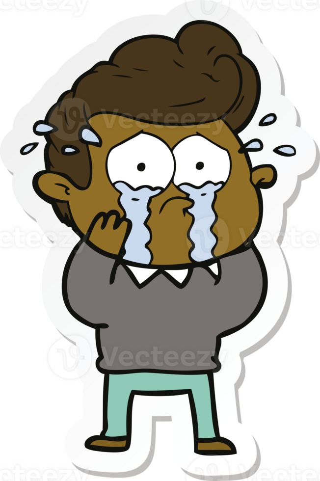 sticker of a cartoon crying man png