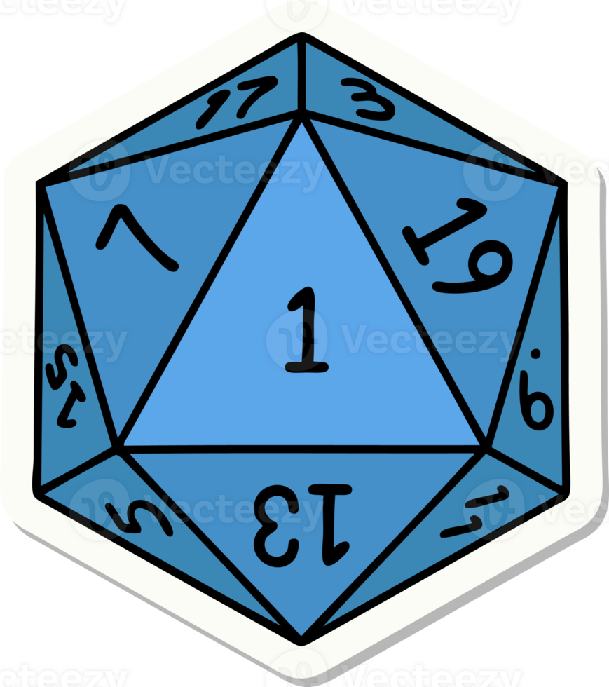 sticker of a natural 1 D20 dice roll png