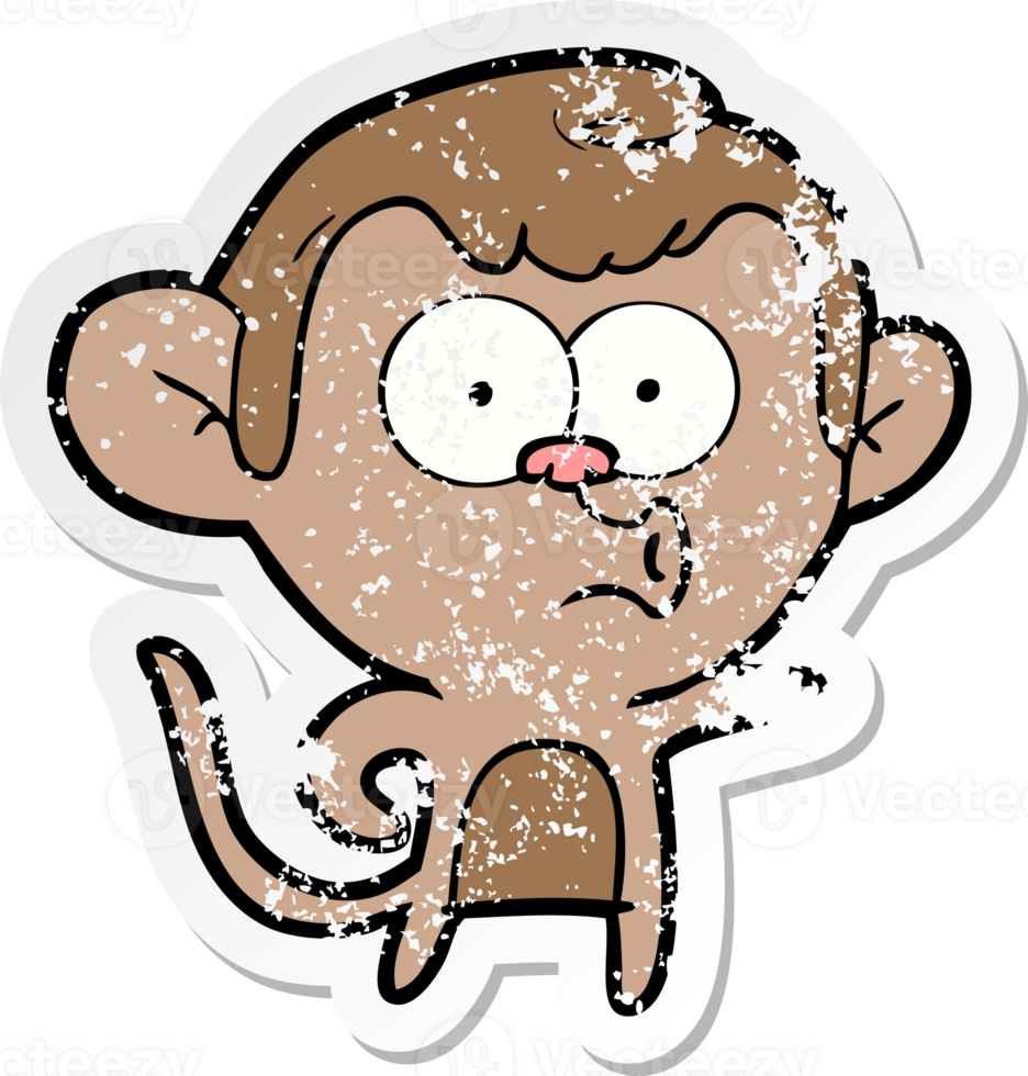distressed sticker of a cartoon pointing monkey png