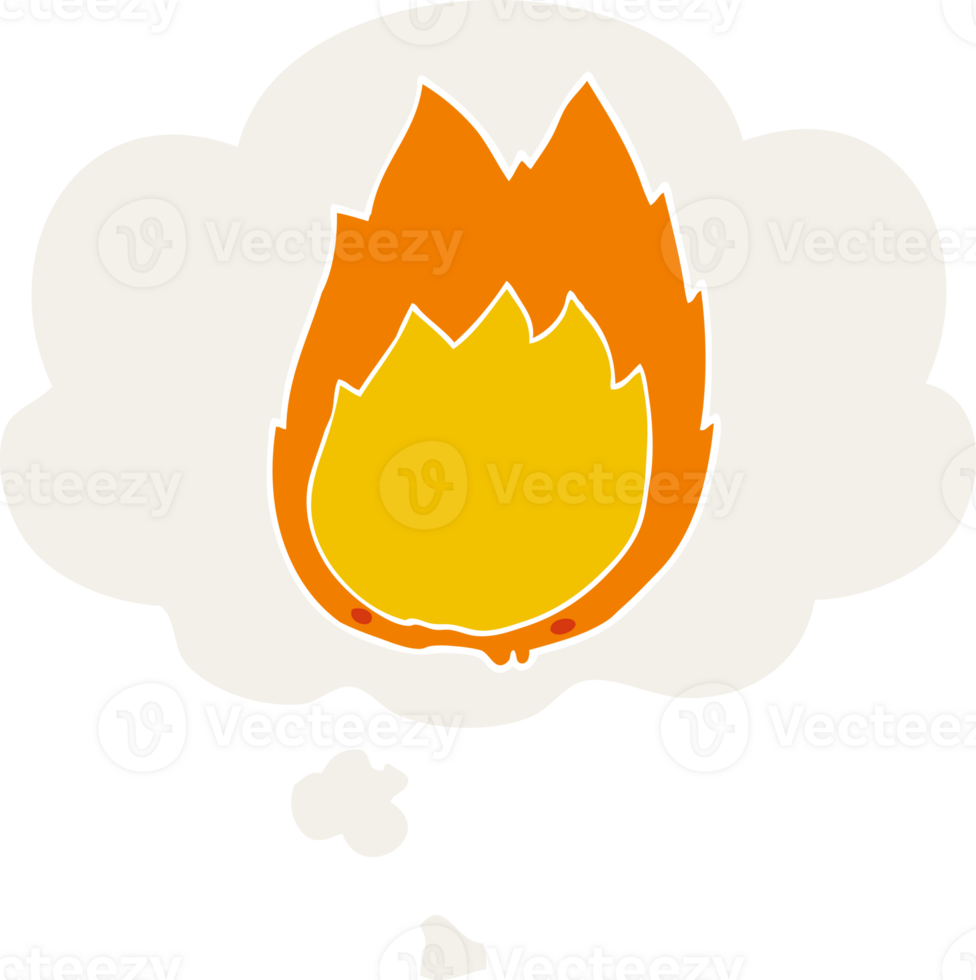 cartoon flames with thought bubble in retro style png