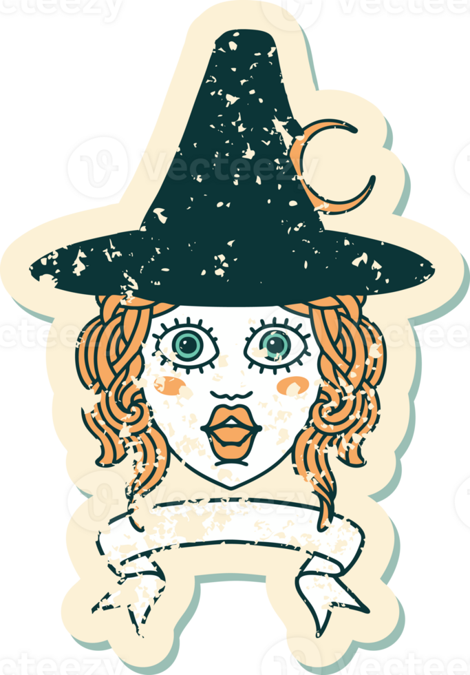 Retro Tattoo Style human witch character with banner png