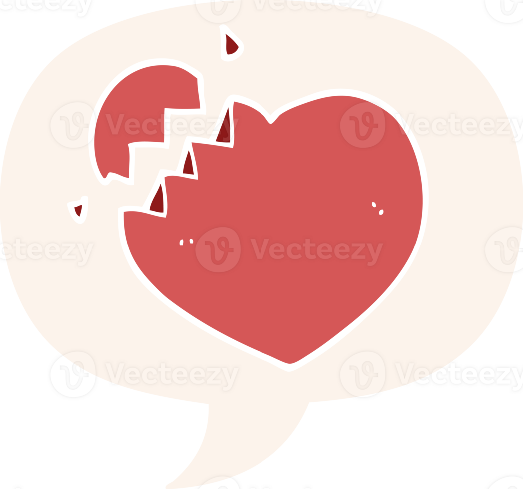 cartoon broken heart with speech bubble in retro style png