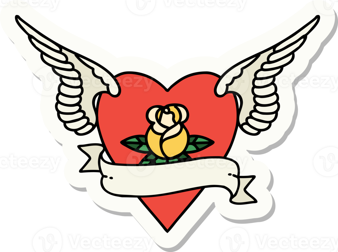 sticker of tattoo in traditional style of heart with wings a rose and banner png