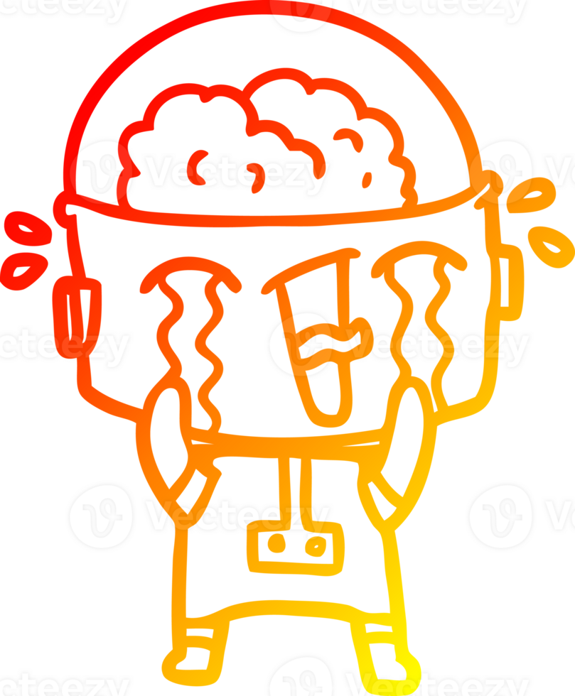 warm gradient line drawing of a cartoon crying robot png