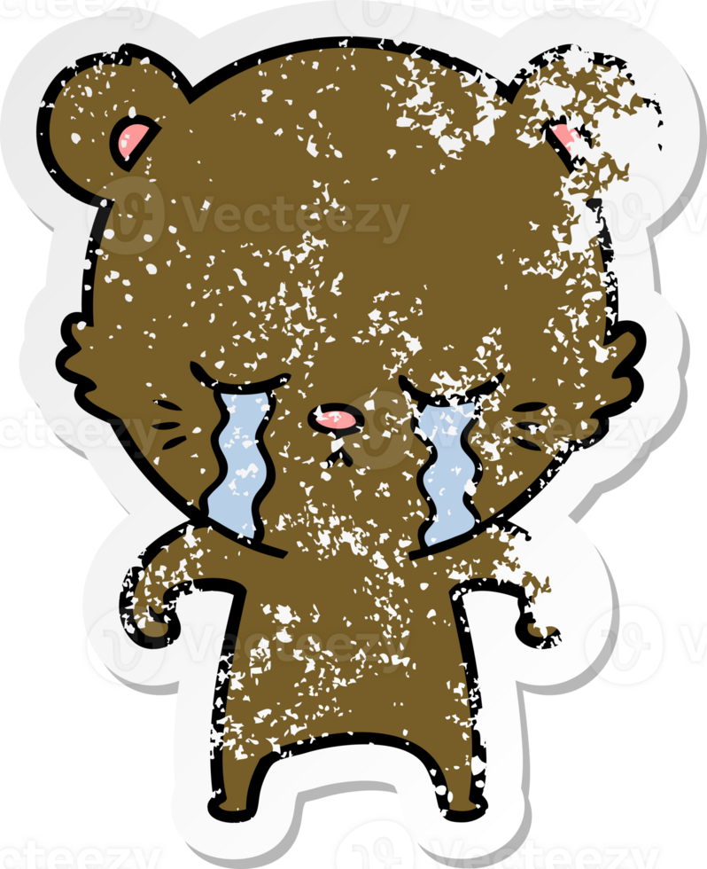 distressed sticker of a crying cartoon bear png
