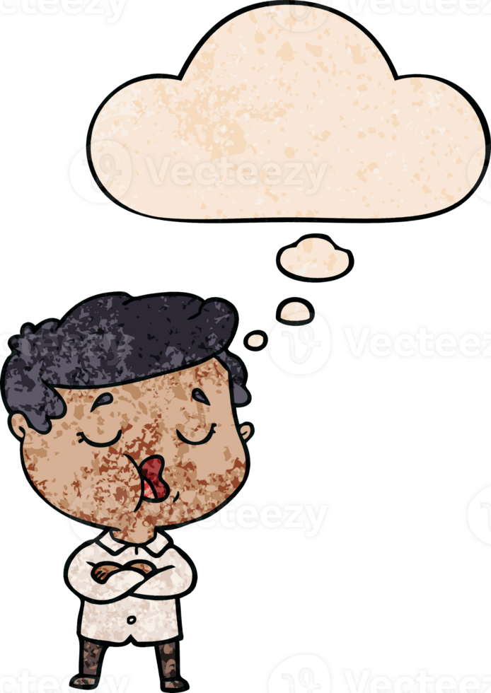cartoon man talking with thought bubble in grunge texture style png