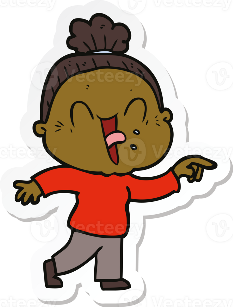 sticker of a cartoon happy old woman png