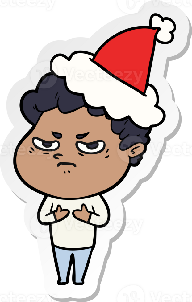 hand drawn sticker cartoon of a angry man wearing santa hat png
