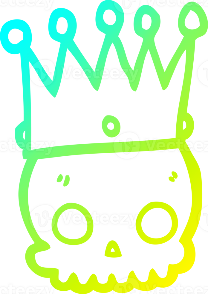 cold gradient line drawing of a cartoon skull with crown png