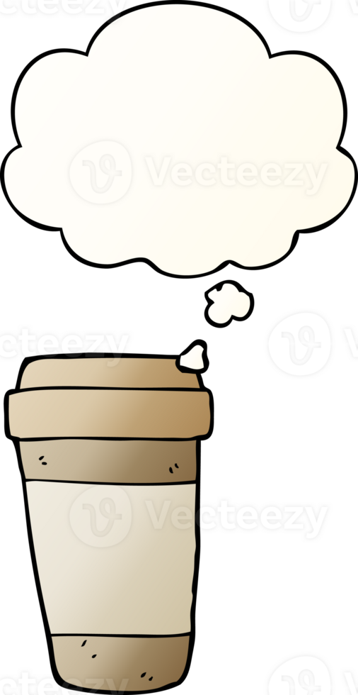 cartoon coffee cup with thought bubble in smooth gradient style png