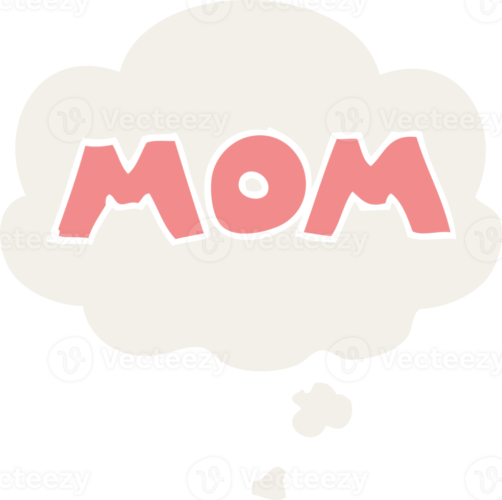 cartoon word mom with thought bubble in retro style png