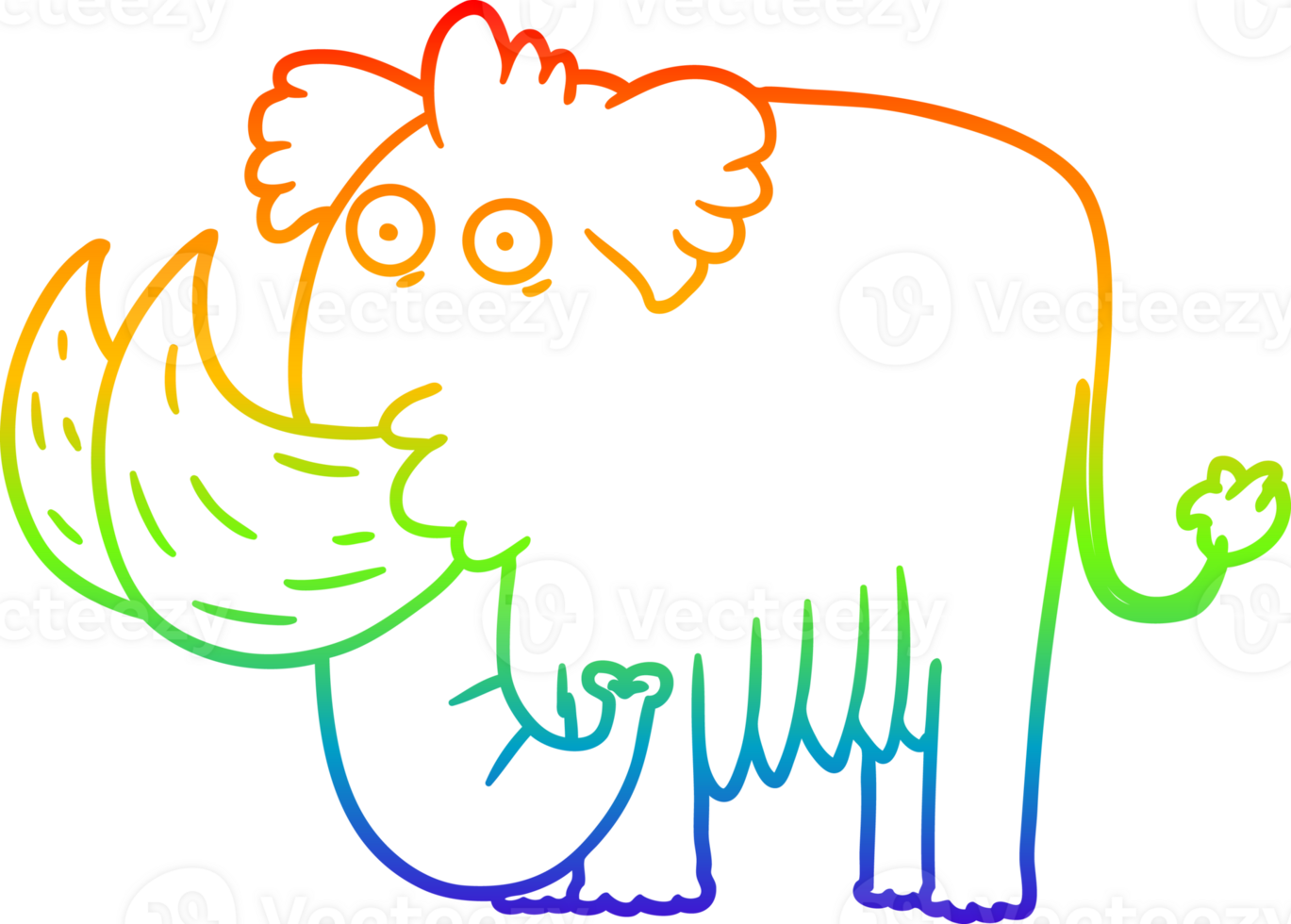 rainbow gradient line drawing of a cartoon mammoth png
