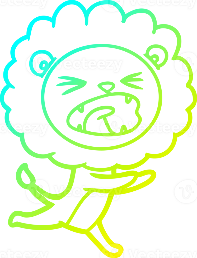 cold gradient line drawing of a cartoon running lion png
