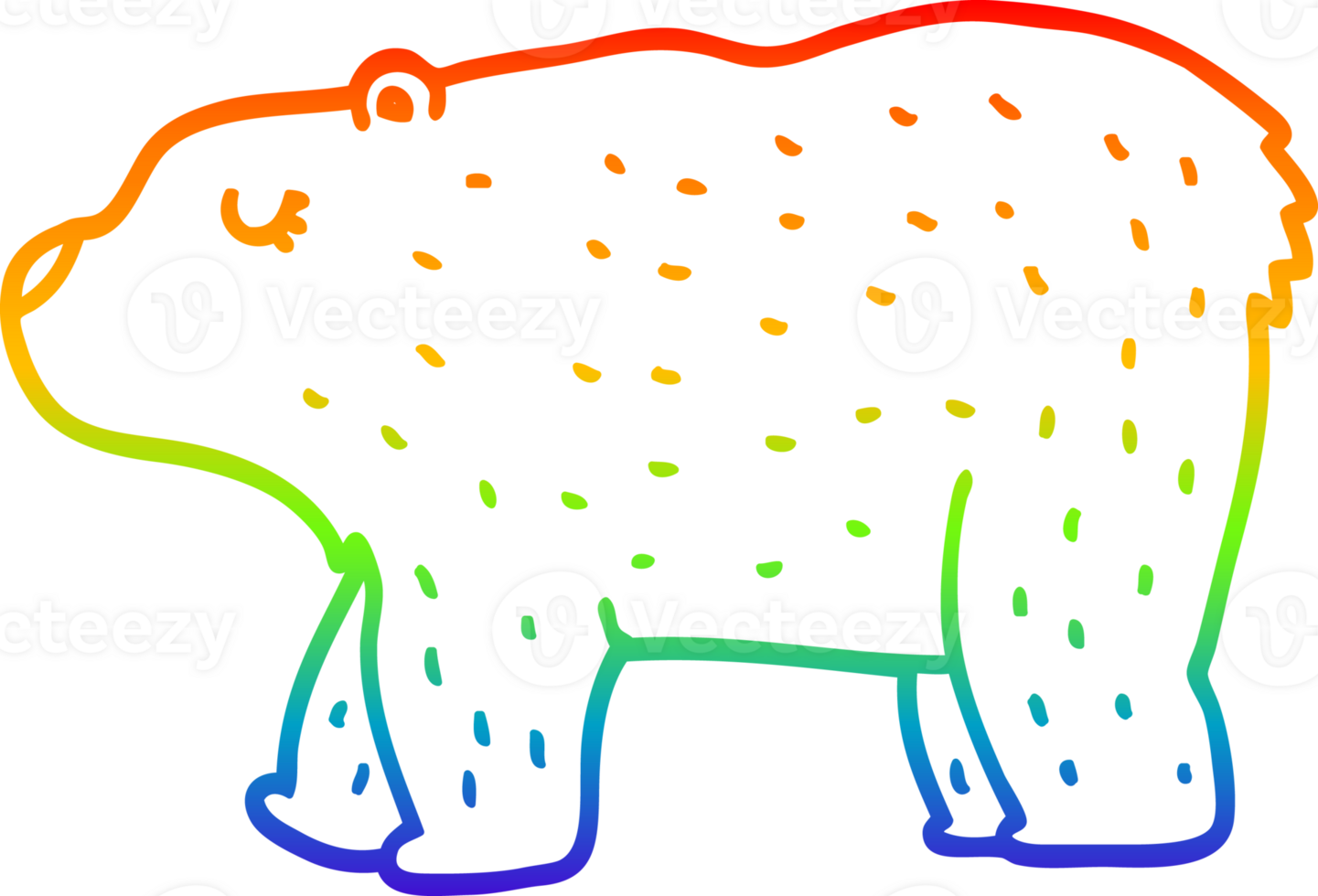 rainbow gradient line drawing of a cartoon bear png