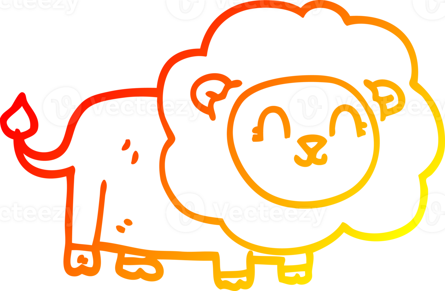 warm gradient line drawing of a cartoon happy lion png