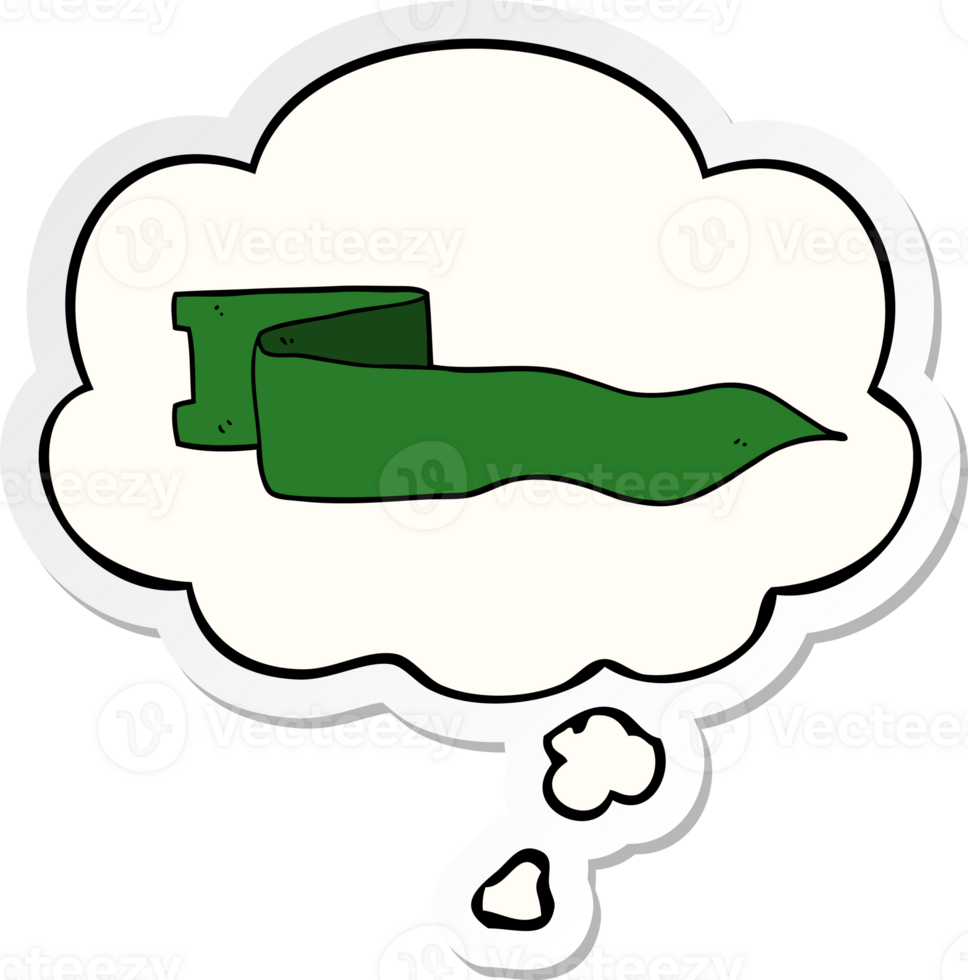cartoon waving banner with thought bubble as a printed sticker png