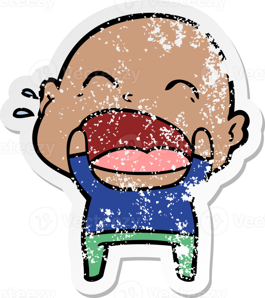 distressed sticker of a cartoon shouting bald man png