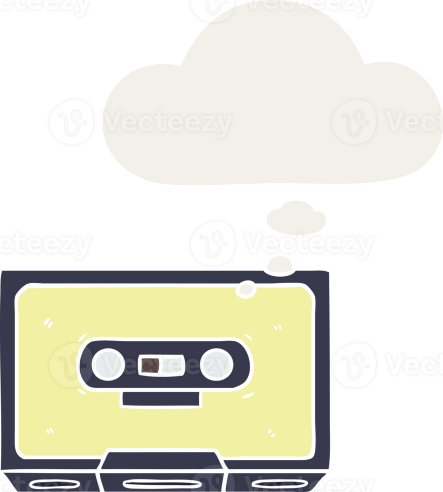 cartoon old cassette tape with thought bubble in retro style png