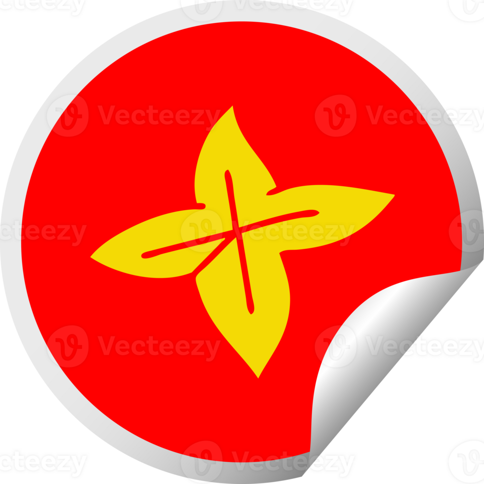 circular peeling sticker cartoon of a autumn leaf png