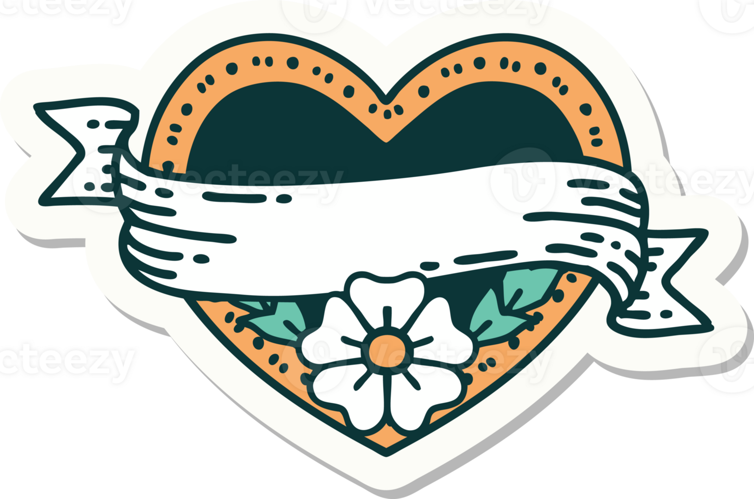 sticker of tattoo in traditional style of a heart and banner with flowers png