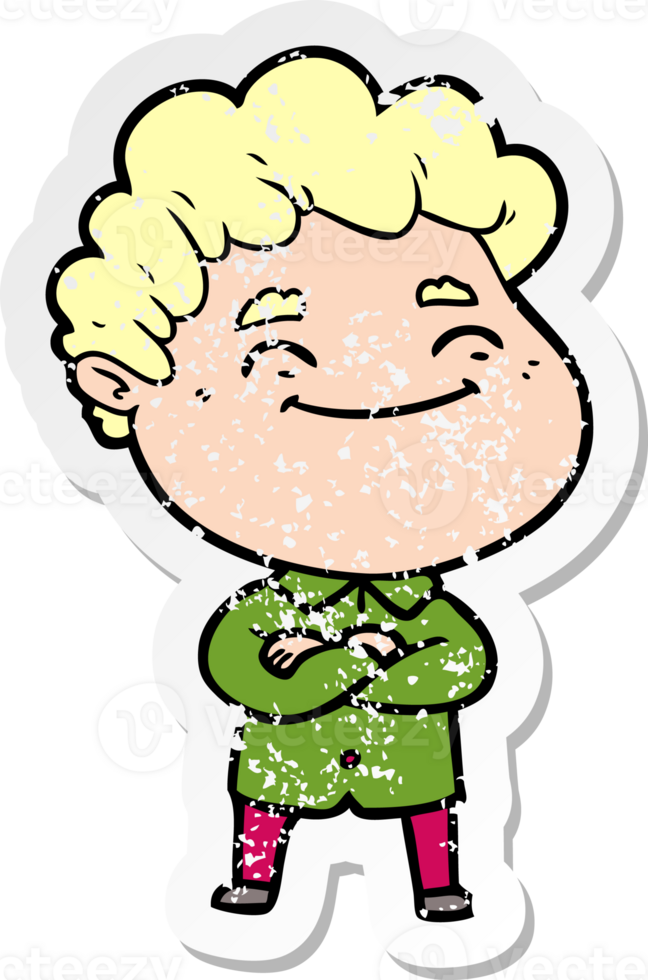distressed sticker of a cartoon friendly man png