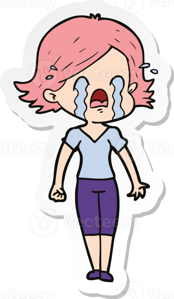 sticker of a cartoon woman crying png