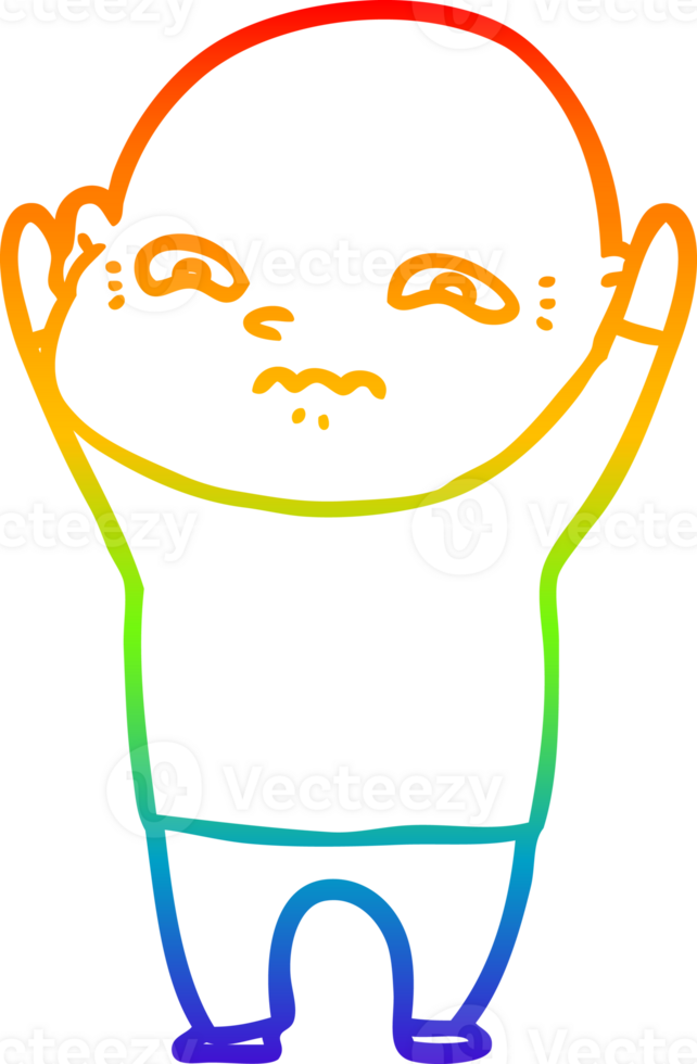 rainbow gradient line drawing of a cartoon nervous man png