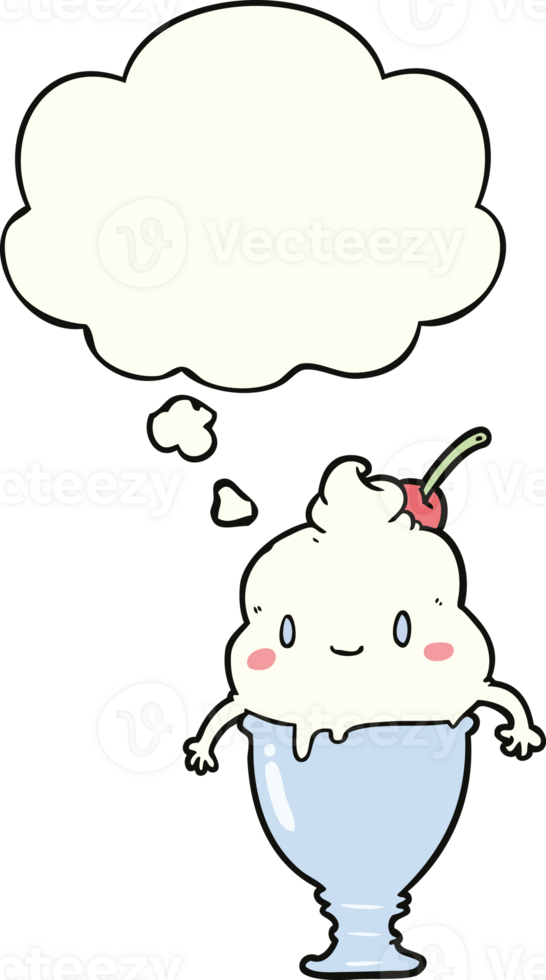 cute cartoon ice cream with thought bubble png