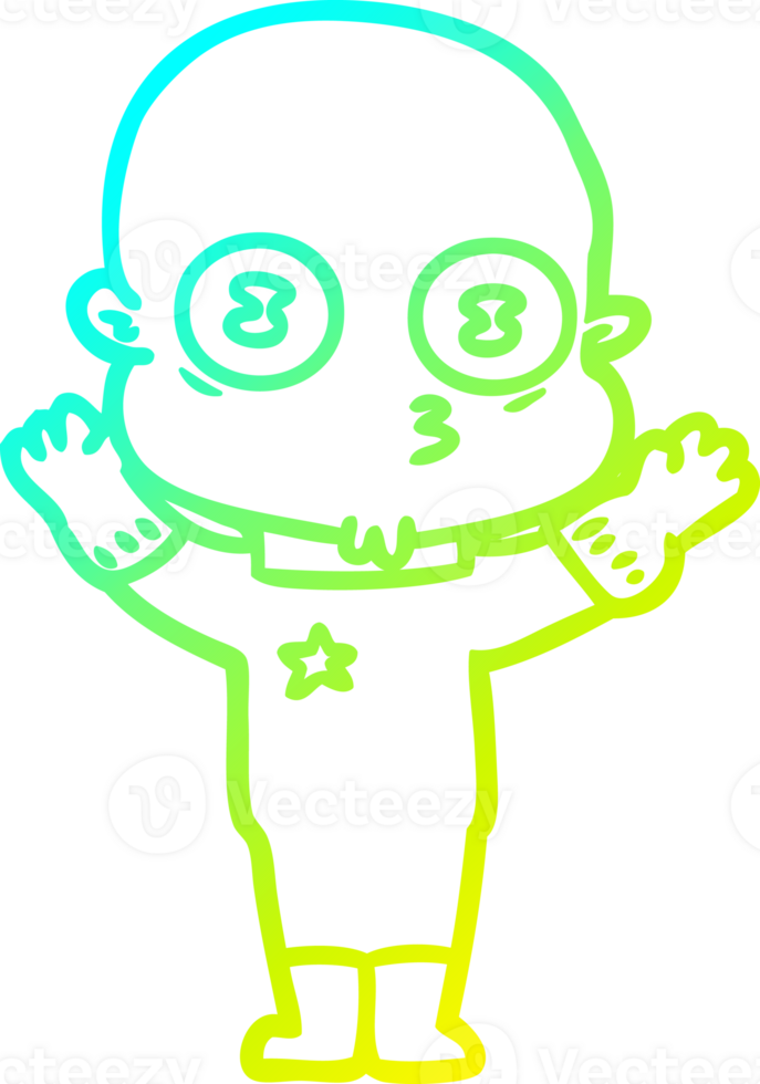 cold gradient line drawing of a cartoon weird bald spaceman png