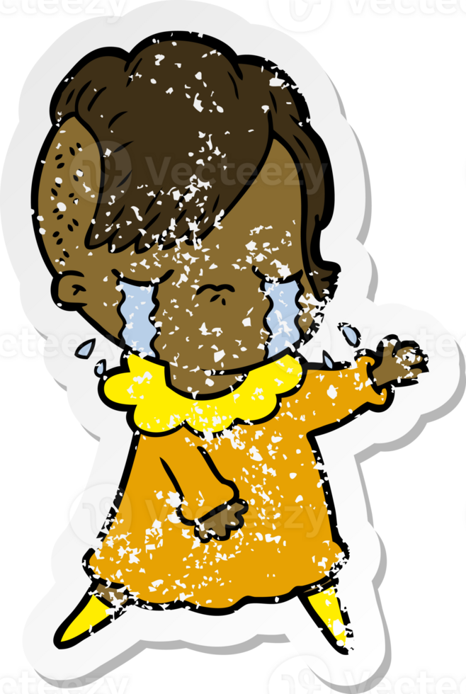 distressed sticker of a cartoon crying girl png