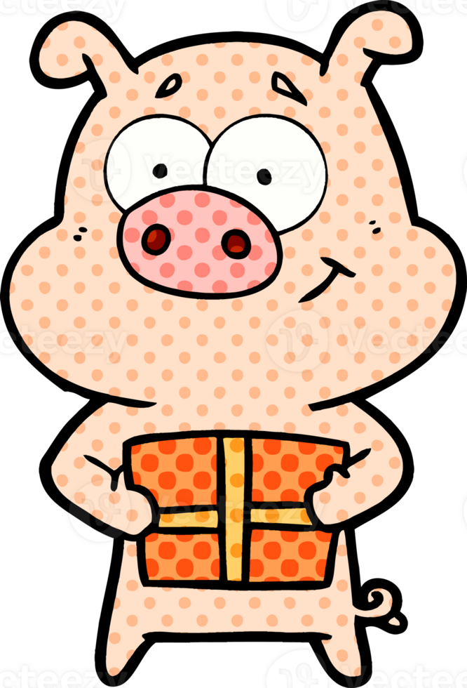 happy cartoon pig holding christmas present png