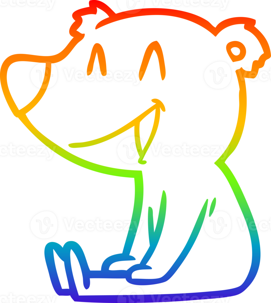 rainbow gradient line drawing of a sitting bear cartoon png