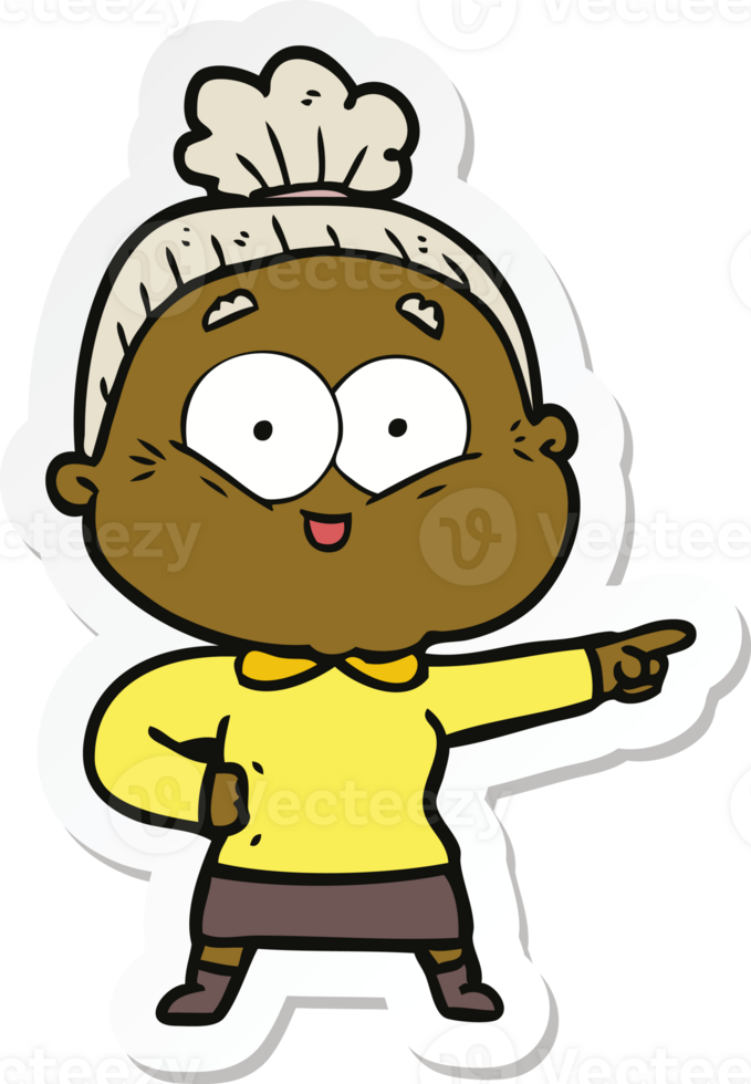 sticker of a cartoon happy old woman png