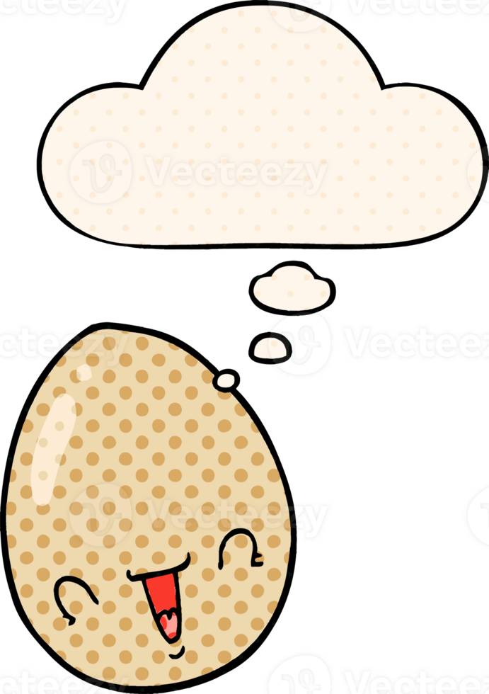 cartoon egg with thought bubble in comic book style png