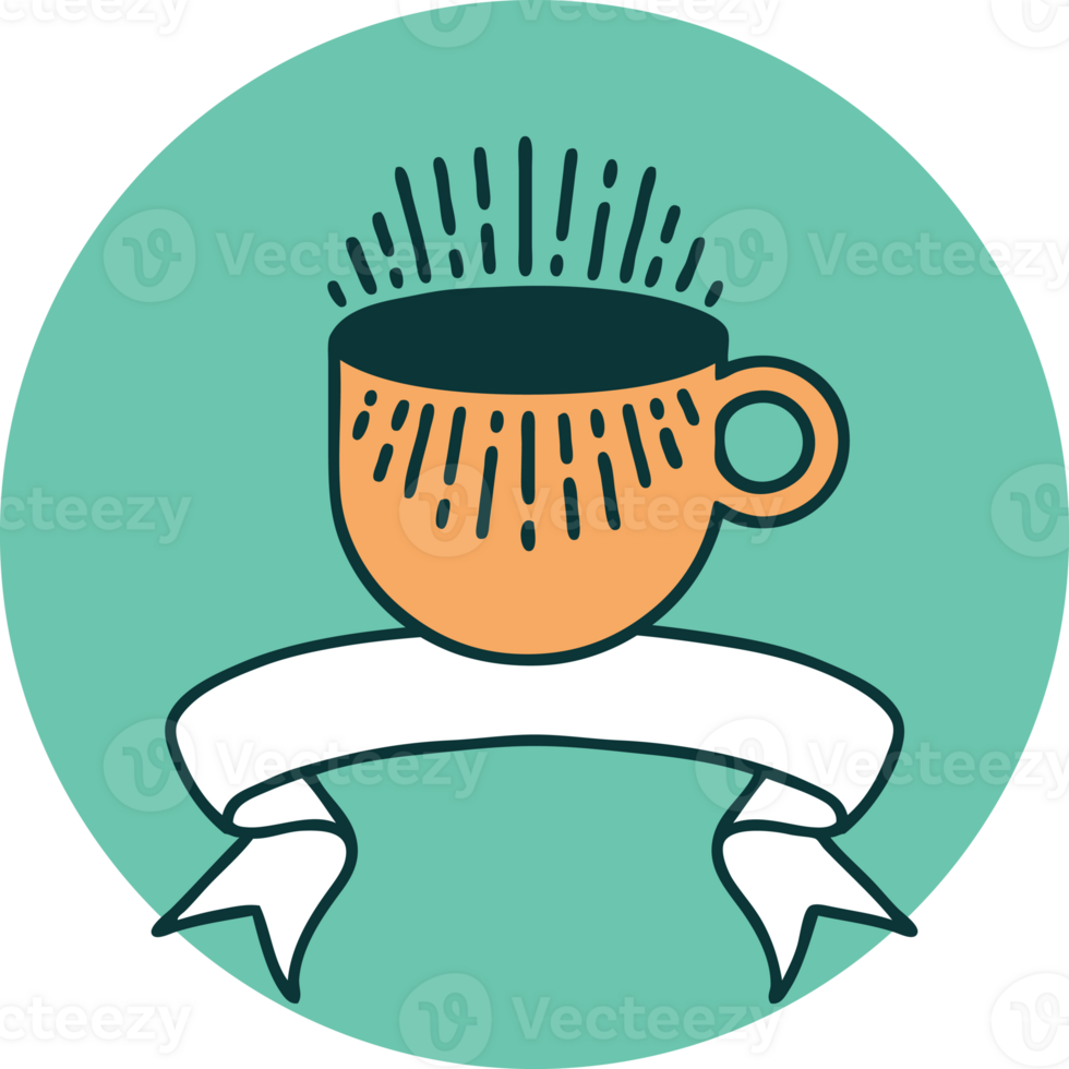 tattoo style icon with banner of cup of coffee png