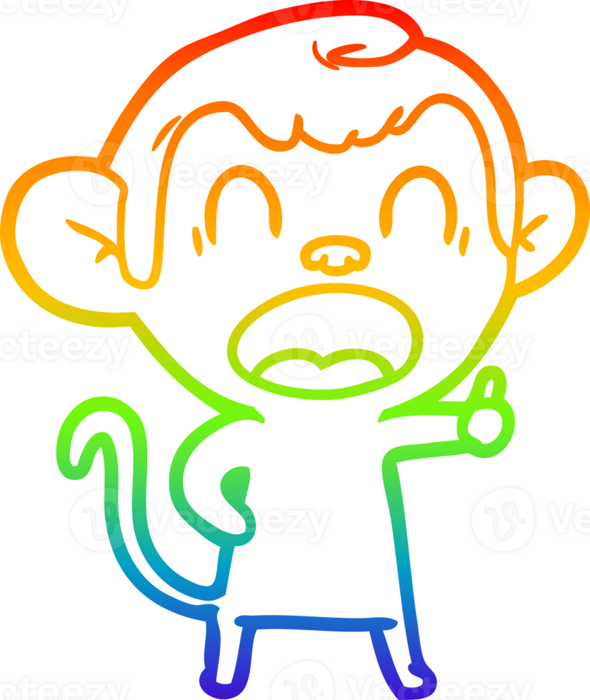 rainbow gradient line drawing of a yawning cartoon monkey png