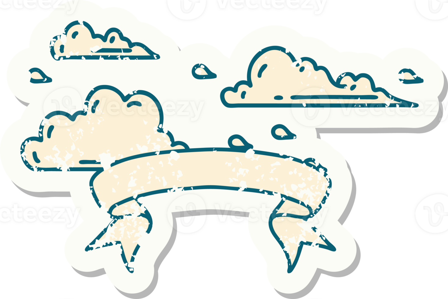 worn old sticker of a tattoo style floating clouds png
