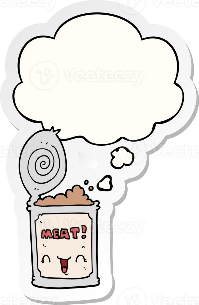 cartoon canned meat with thought bubble as a printed sticker png