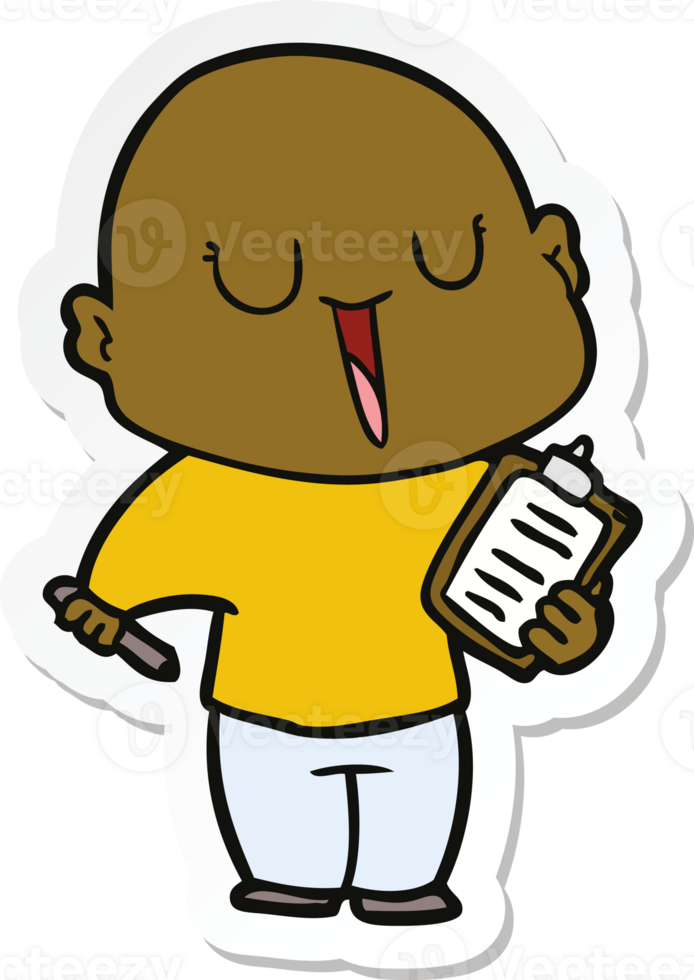 sticker of a happy cartoon bald man png
